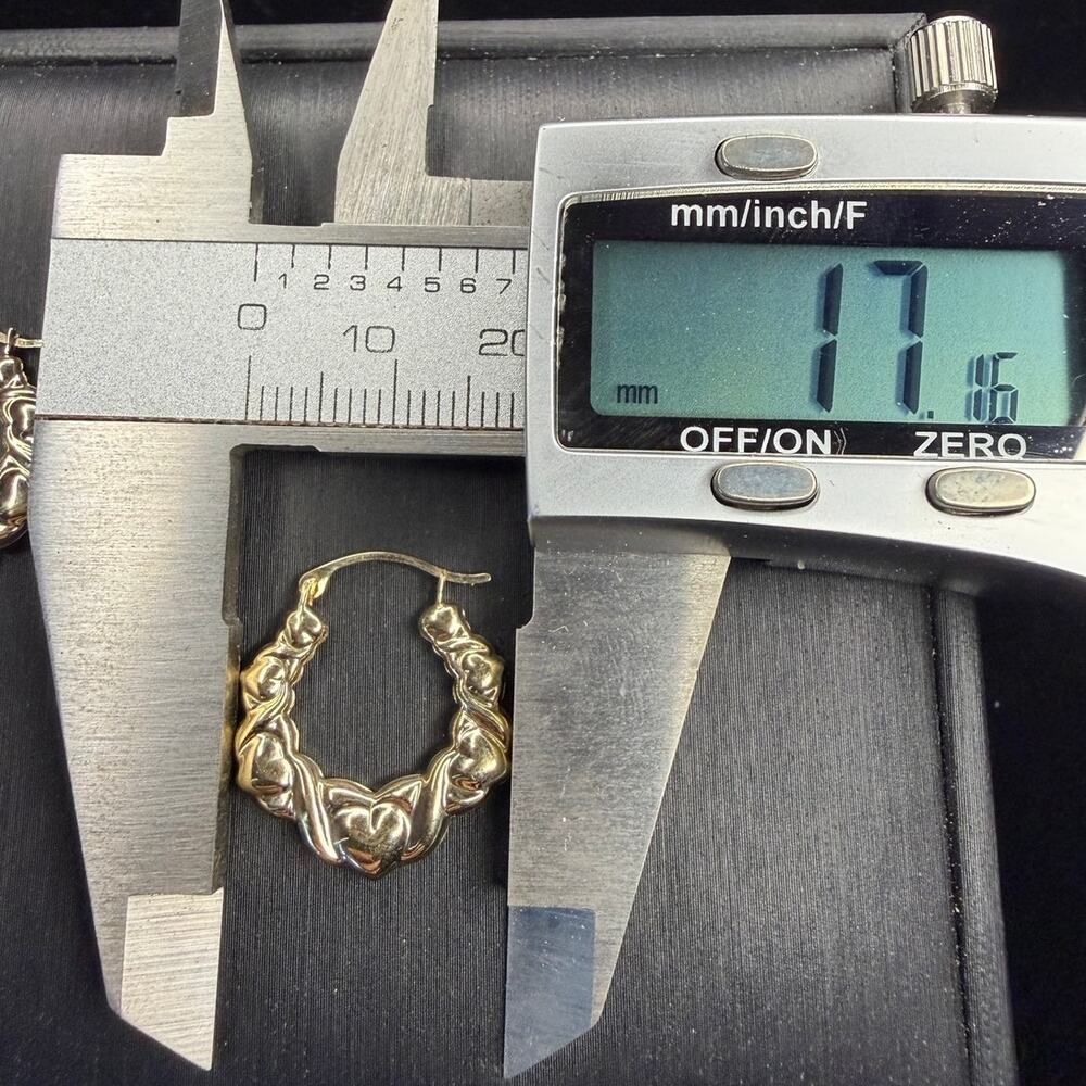Solid 14k Italian Yellow Gold Heart Cluster Hoops Earrings 19mm Tall 17mm Wide - Picture 4 of 6